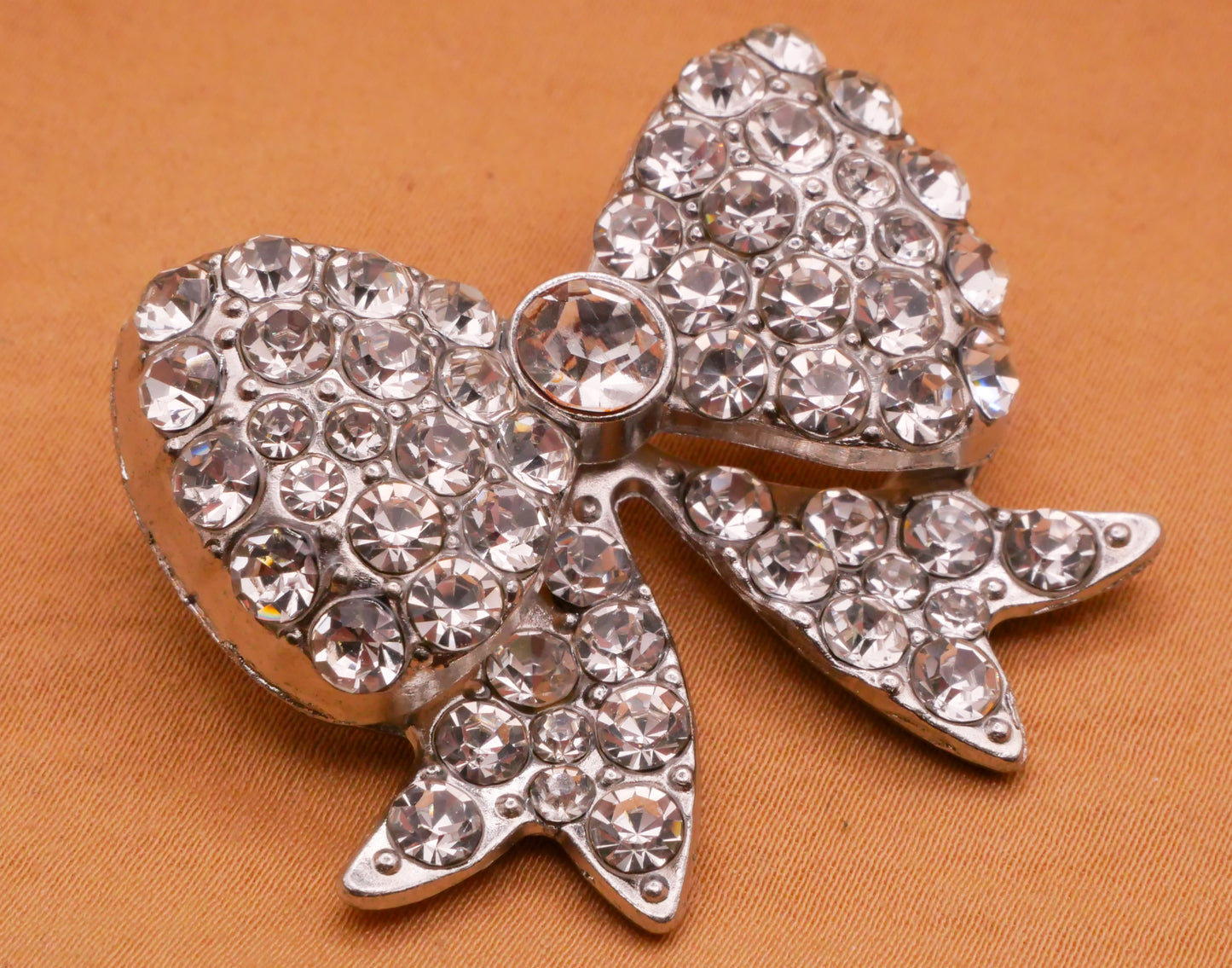 Bow Fashion Rhinestone Silver Metal Large Button 34x39mm