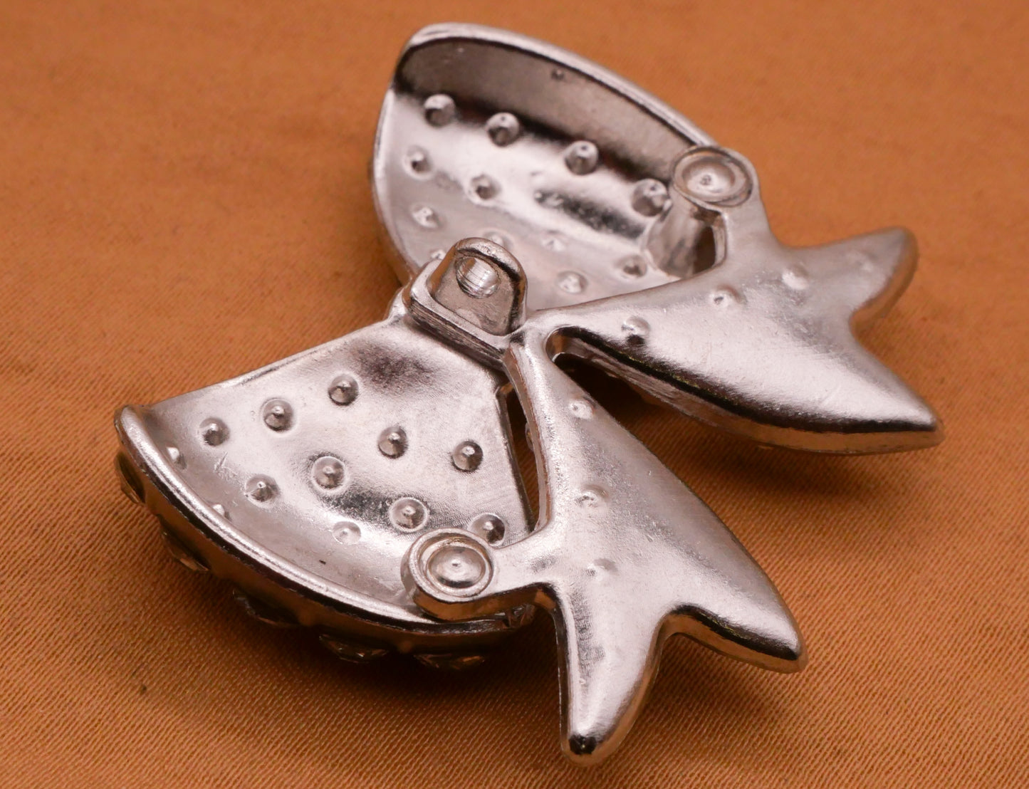 Bow Fashion Rhinestone Silver Metal Large Button 34x39mm