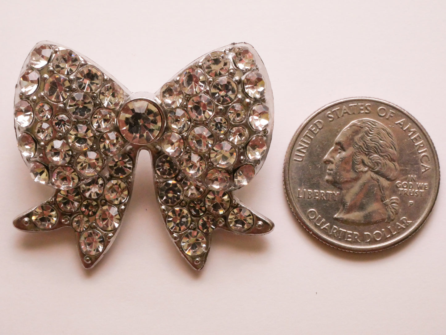Bow Fashion Rhinestone Silver Metal Large Button 34x39mm