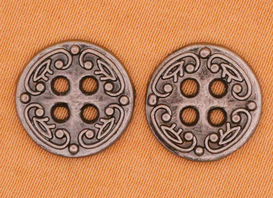 Old World Filigree Pewter Look Metal Pair of Buttons 13mm