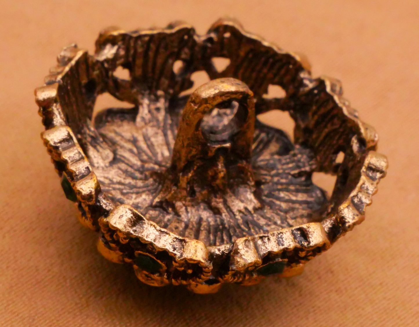 Rhinestone Green Bronze Old World Look Metal Button 22mm
