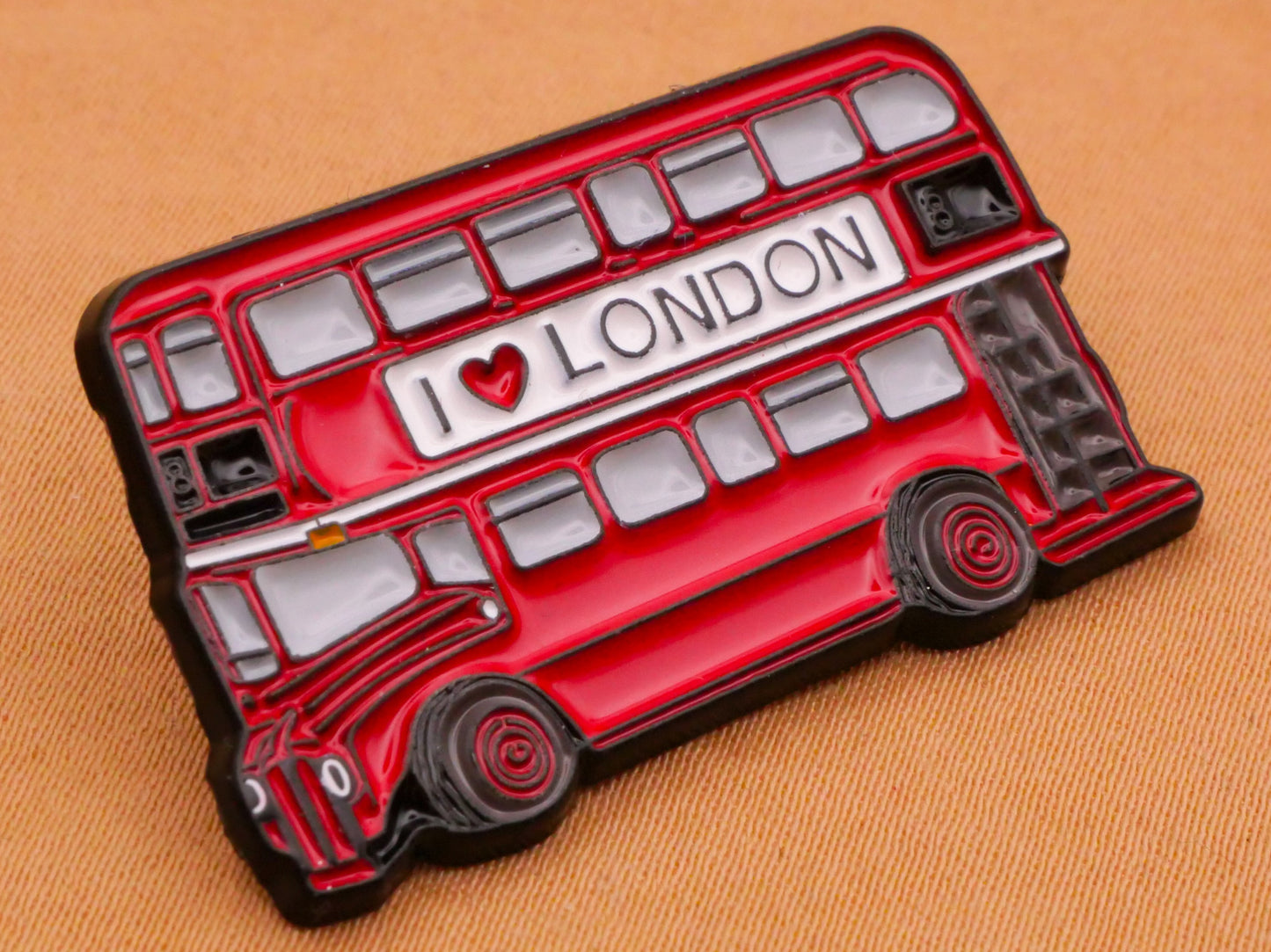 Double Decker Bus I Heart London Enamel Metal Large Button 21x36mm