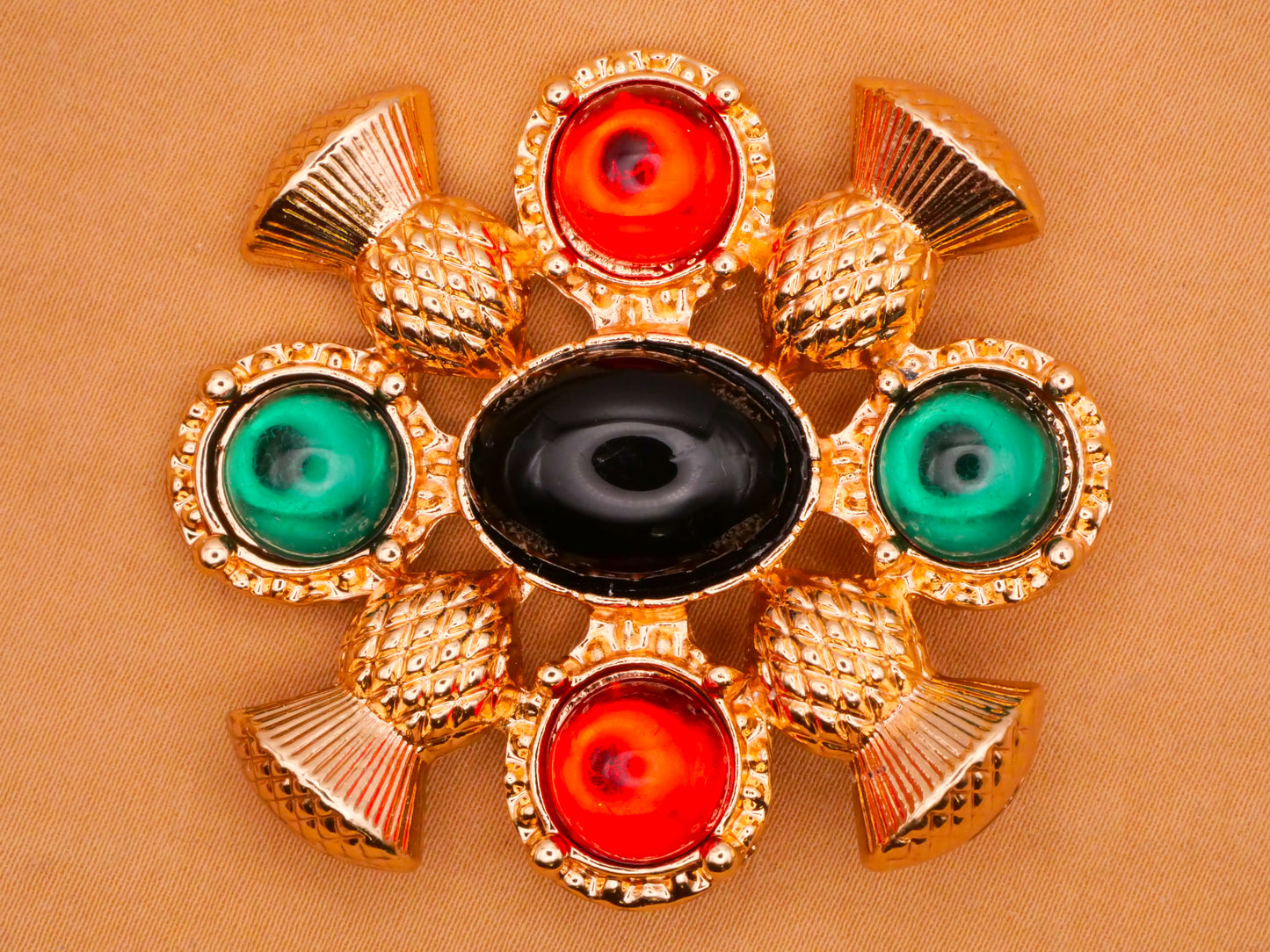 Thistle Scotland Red Green Gold Metal Large Button 47x51mm