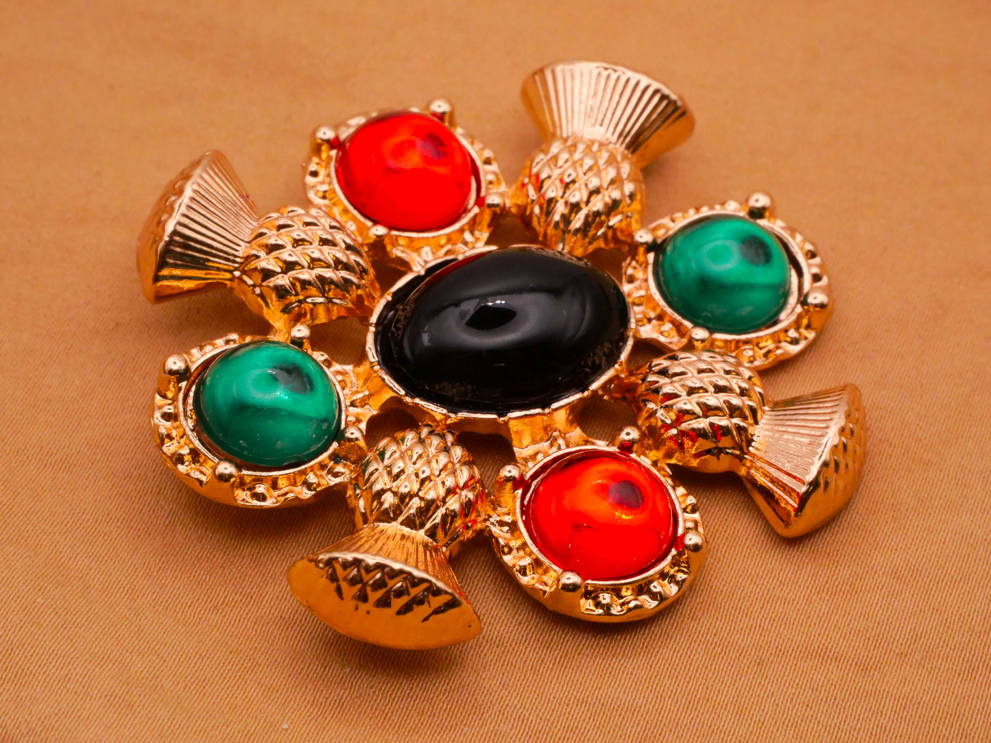 Thistle Scotland Red Green Gold Metal Large Button 47x51mm