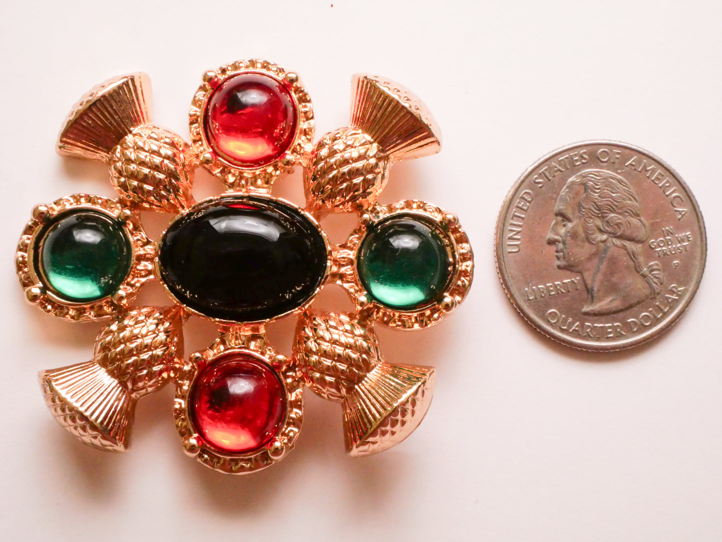 Thistle Scotland Red Green Gold Metal Large Button 47x51mm
