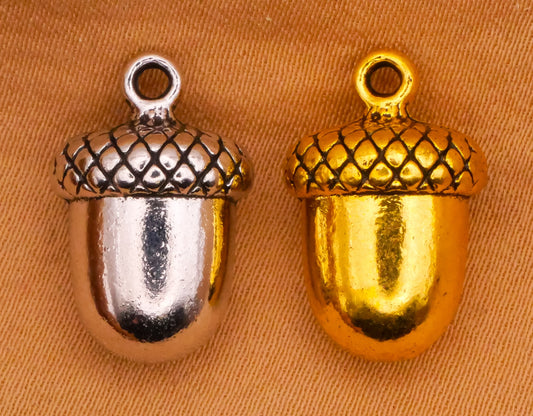 Acorn Silver or Gold Metal Charm Embellishment 11x17mm