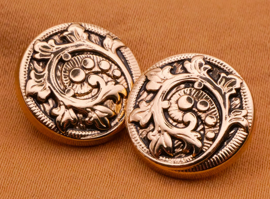 Foliage Leaves Soft Gold Metal Pair of Buttons 15mm