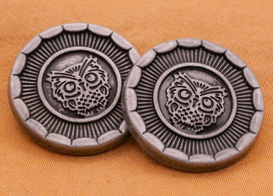 Owl Antiqued Silver Metal Pair of Buttons 20mm