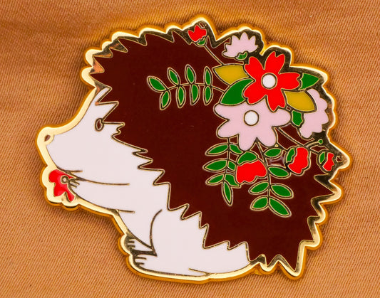 Hedgehog Flower Enamel Metal Large Button 30x35mm