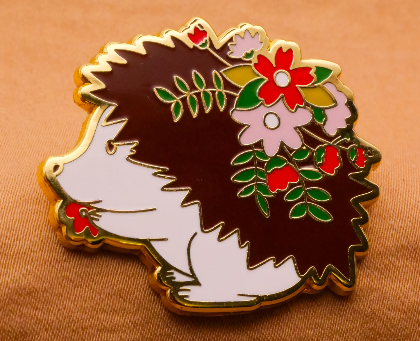 Hedgehog Flower Enamel Metal Large Button 30x35mm