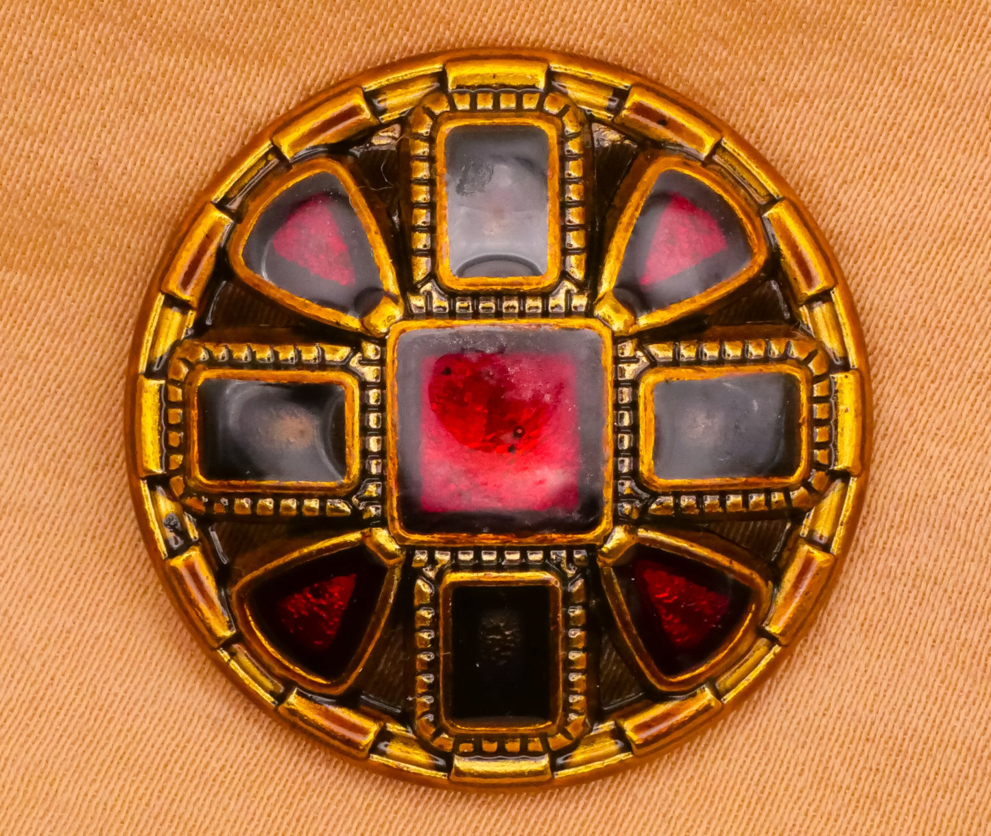 Cross Red Black Enamel Gold Bronze Metal Button 27mm