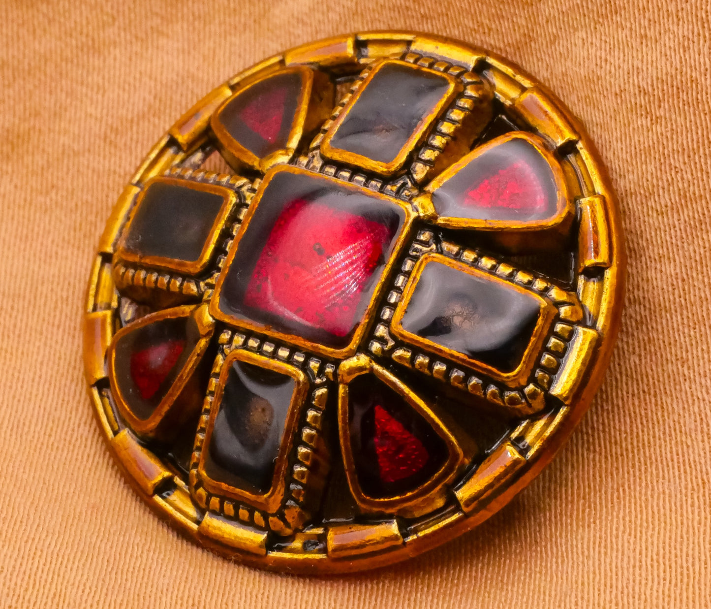 Cross Red Black Enamel Gold Bronze Metal Button 27mm