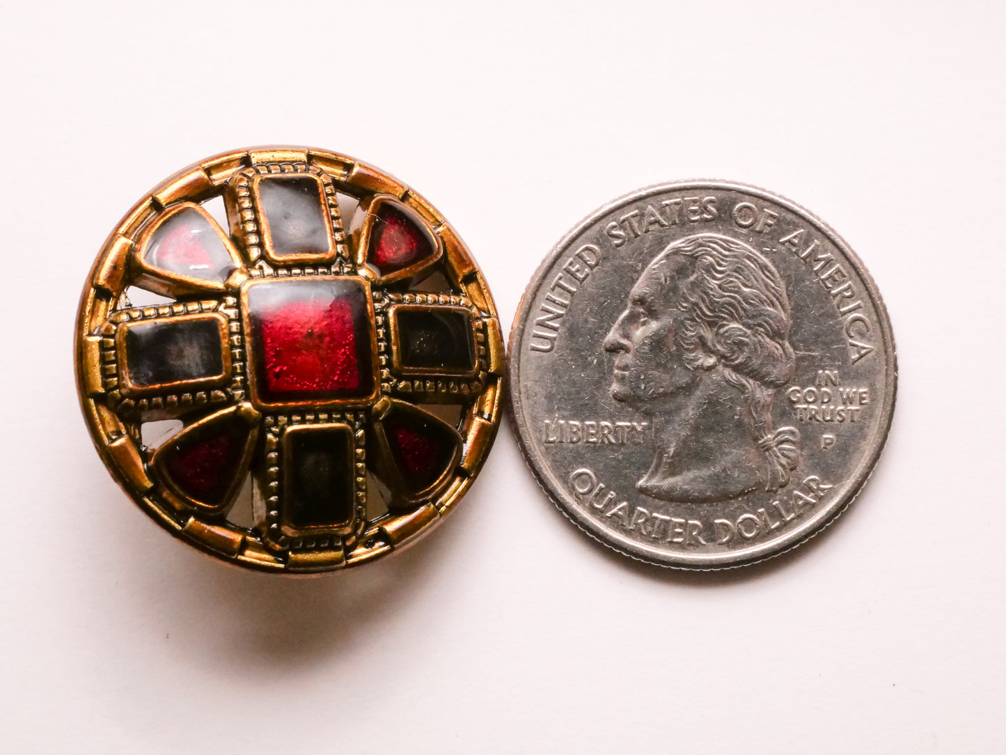 Cross Red Black Enamel Gold Bronze Metal Button 27mm