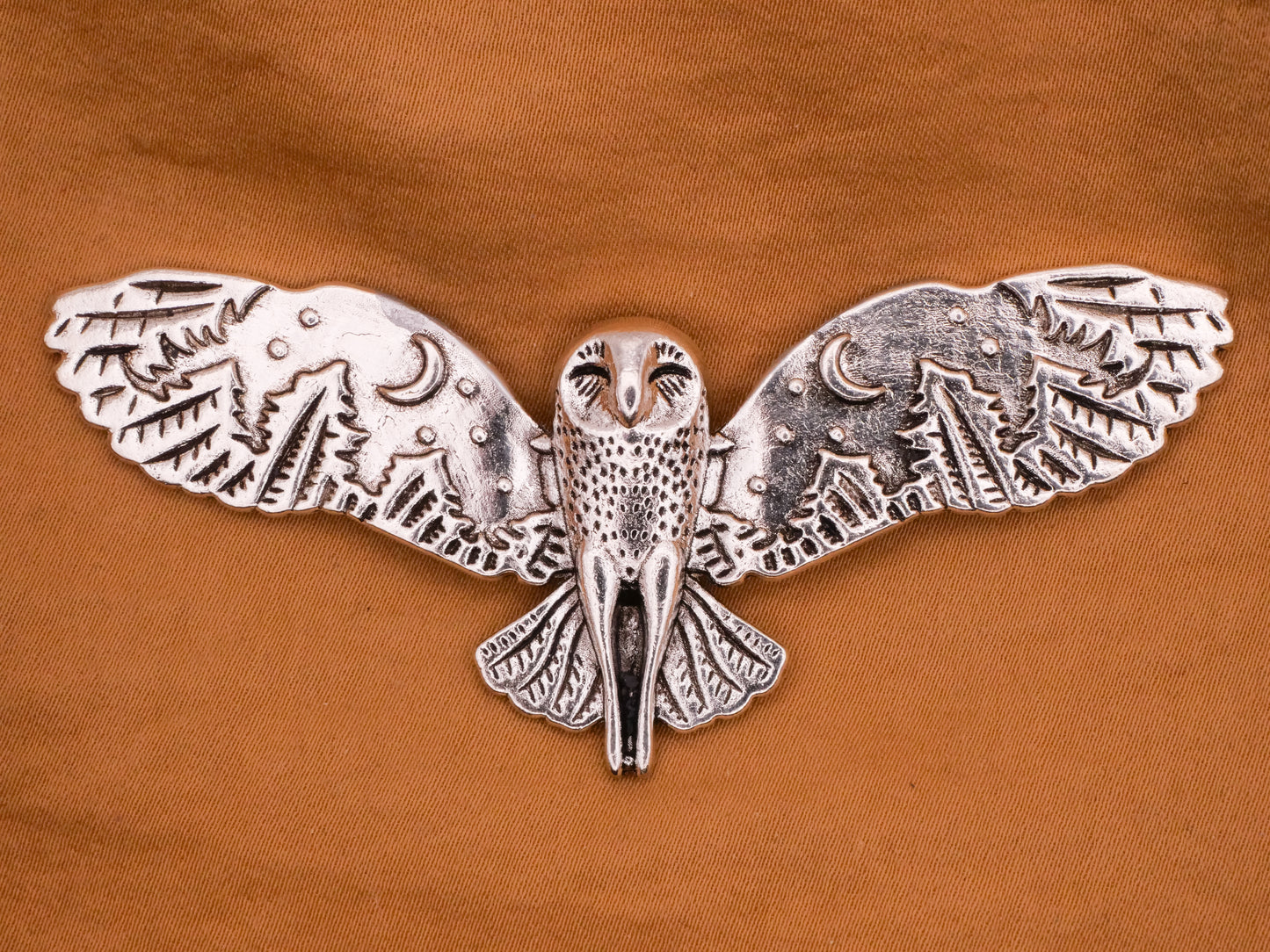 Owl Flying Moon Trees Large Double Shank Button 31x80mm
