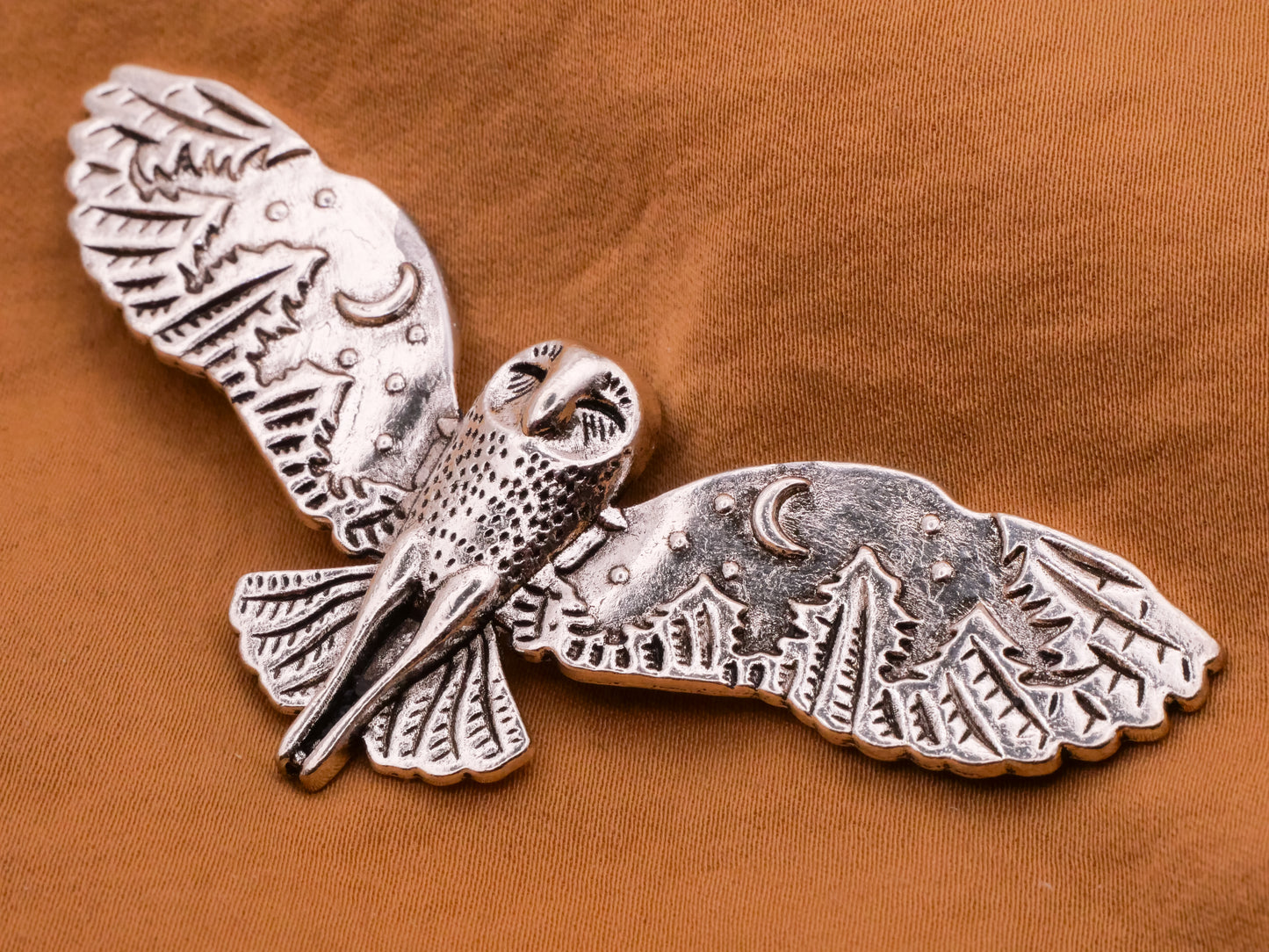 Owl Flying Moon Trees Large Double Shank Button 31x80mm