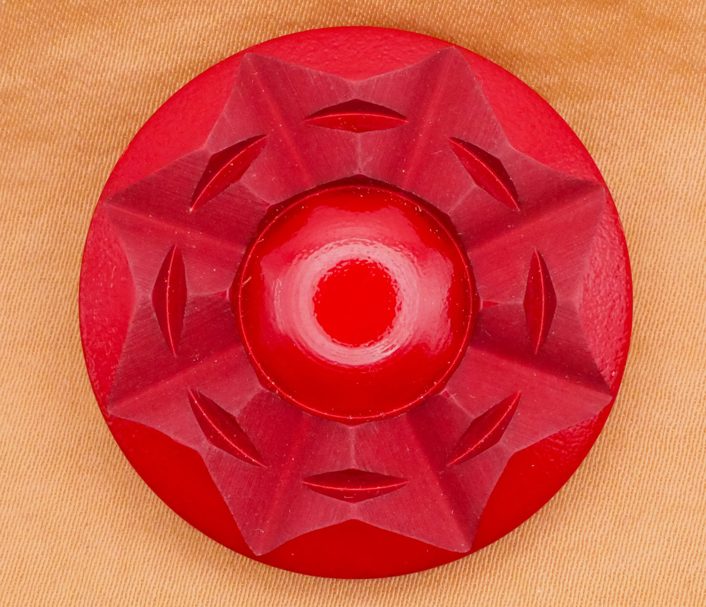 Snowflake Red Carved Early Plastic Large Button 33mm
