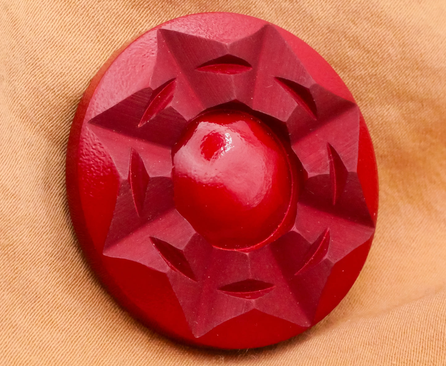 Snowflake Red Carved Early Plastic Large Button 33mm