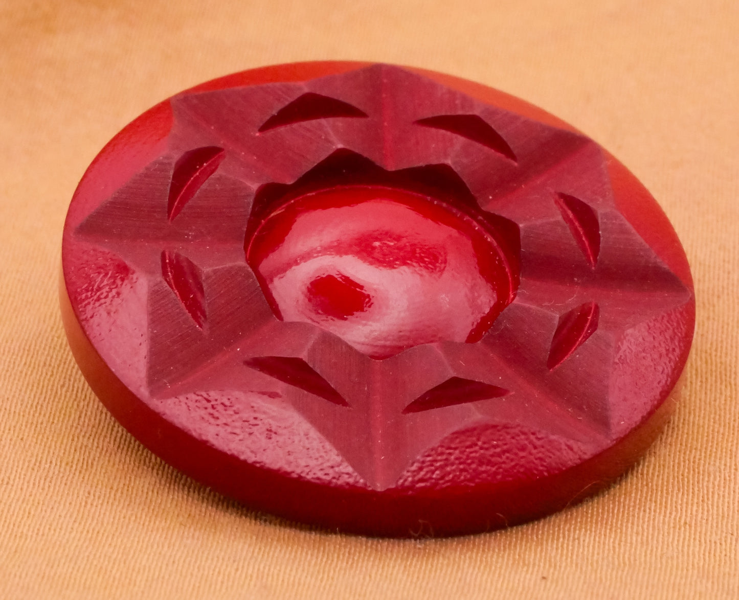 Snowflake Red Carved Early Plastic Large Button 33mm