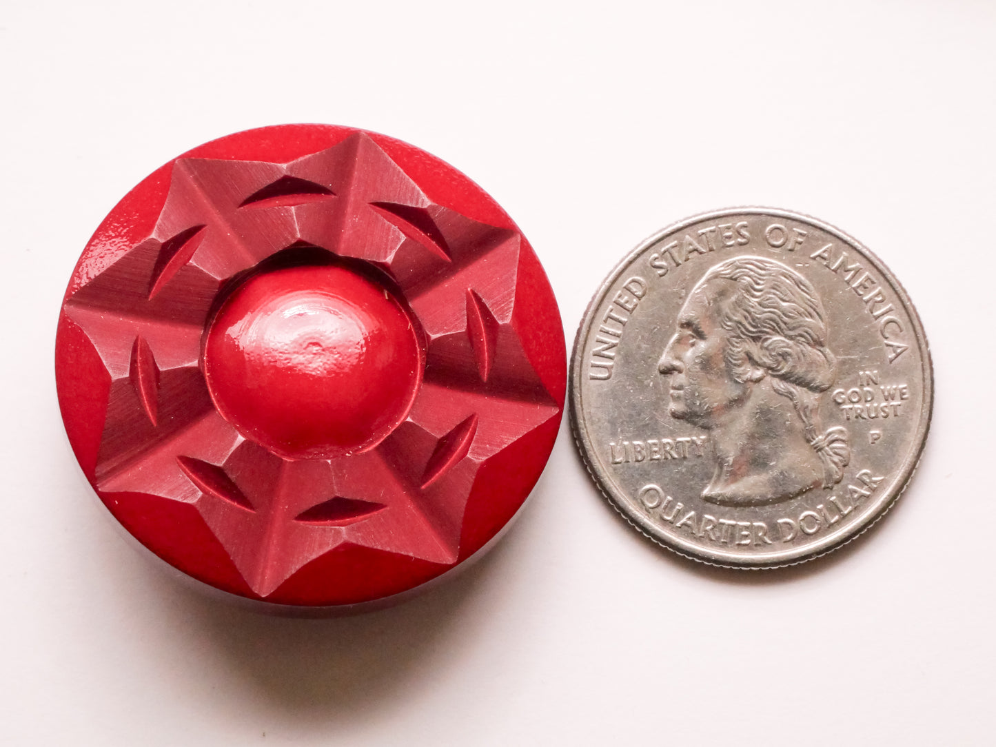 Snowflake Red Carved Early Plastic Large Button 33mm