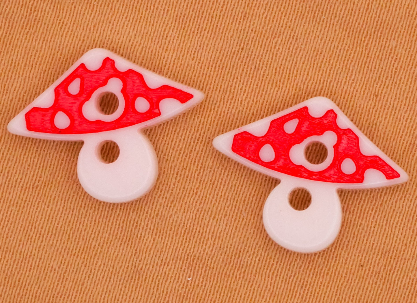 Mushroom Red White Plastic Pair of Buttons 12x15mm