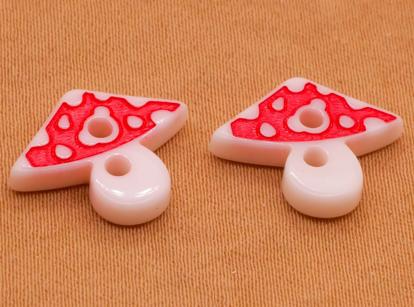 Mushroom Red White Plastic Pair of Buttons 12x15mm