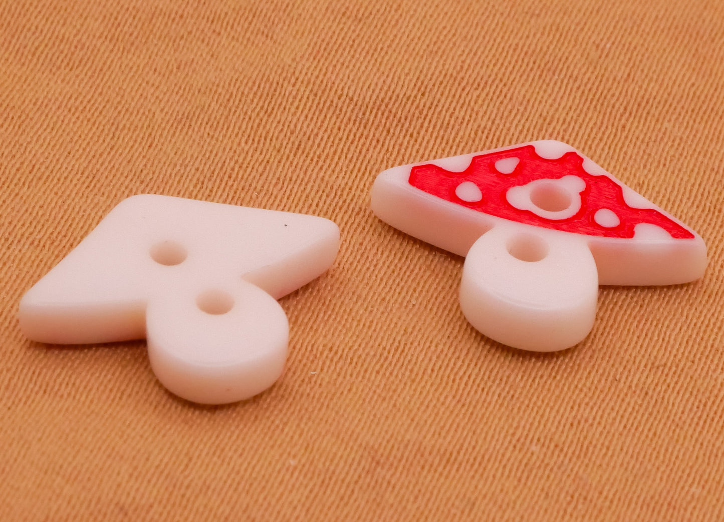 Mushroom Red White Plastic Pair of Buttons 12x15mm