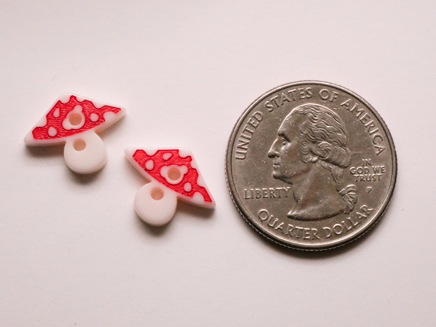 Mushroom Red White Plastic Pair of Buttons 12x15mm