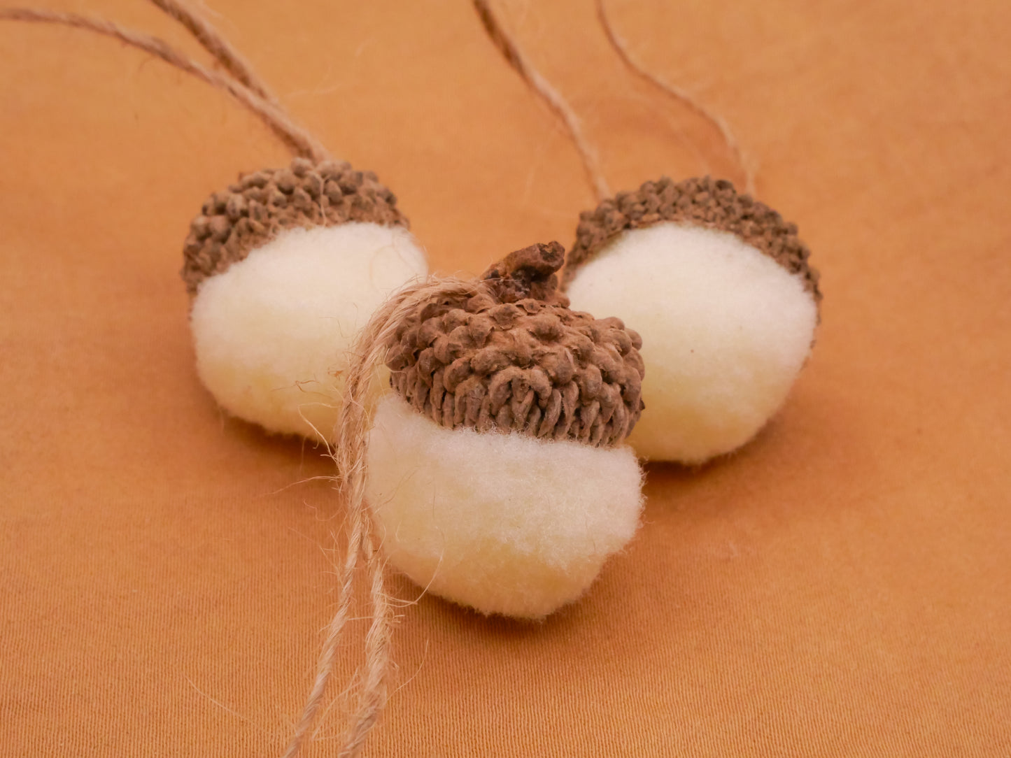Acorn Felted Look Set of Three Ornaments 22x26mm