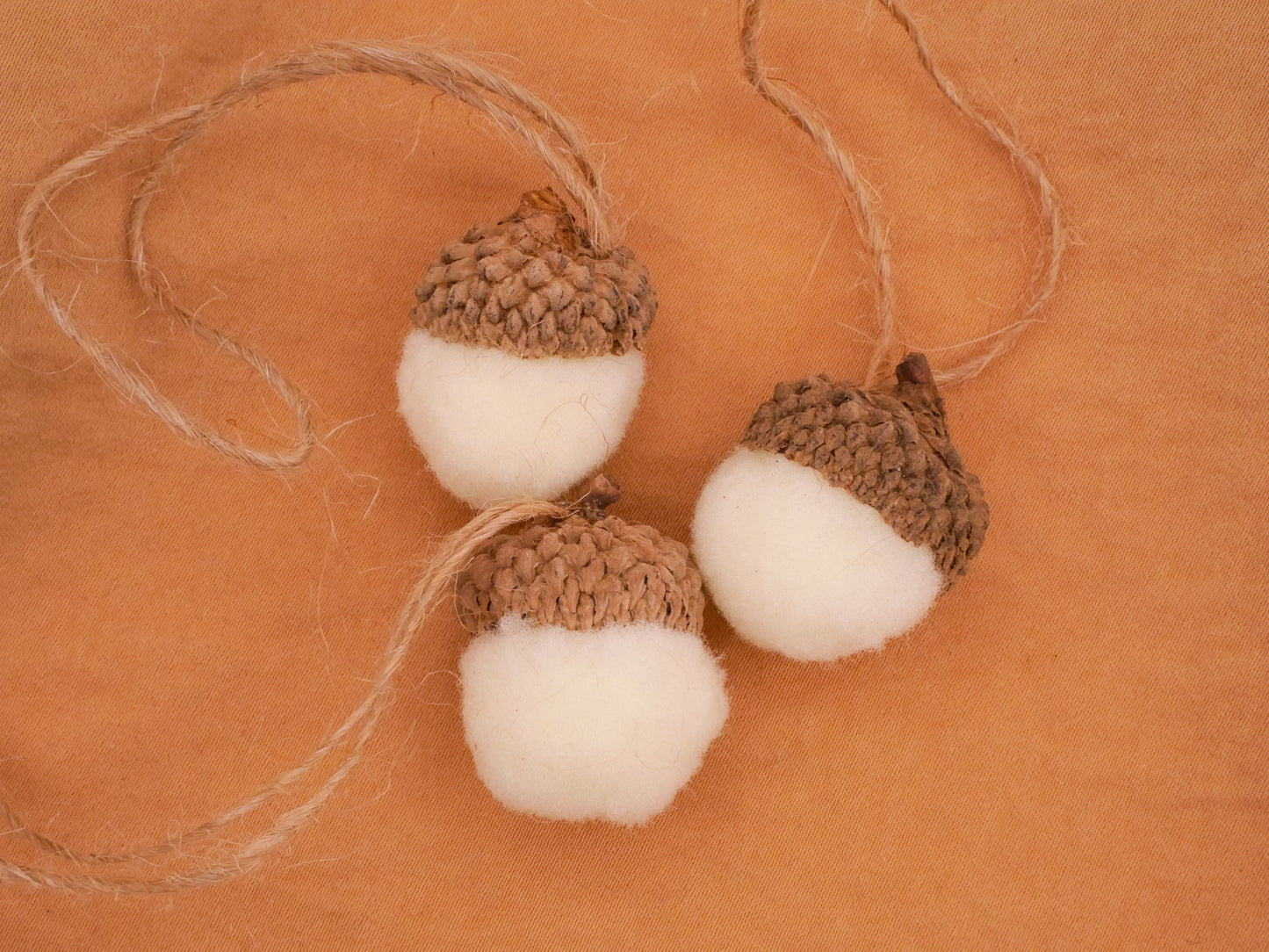 Acorn Felted Look Set of Three Ornaments 22x26mm