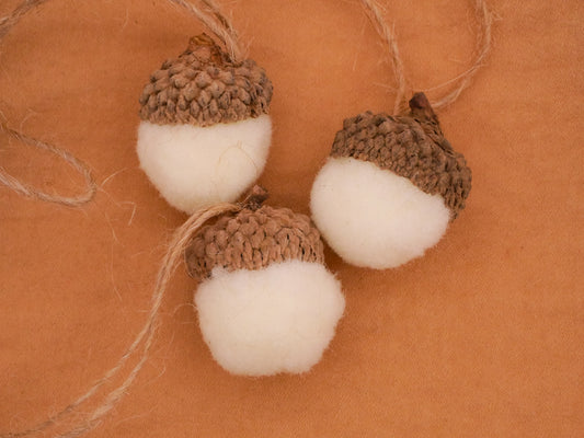 Acorn Felted Look Set of Three Ornaments 22x26mm