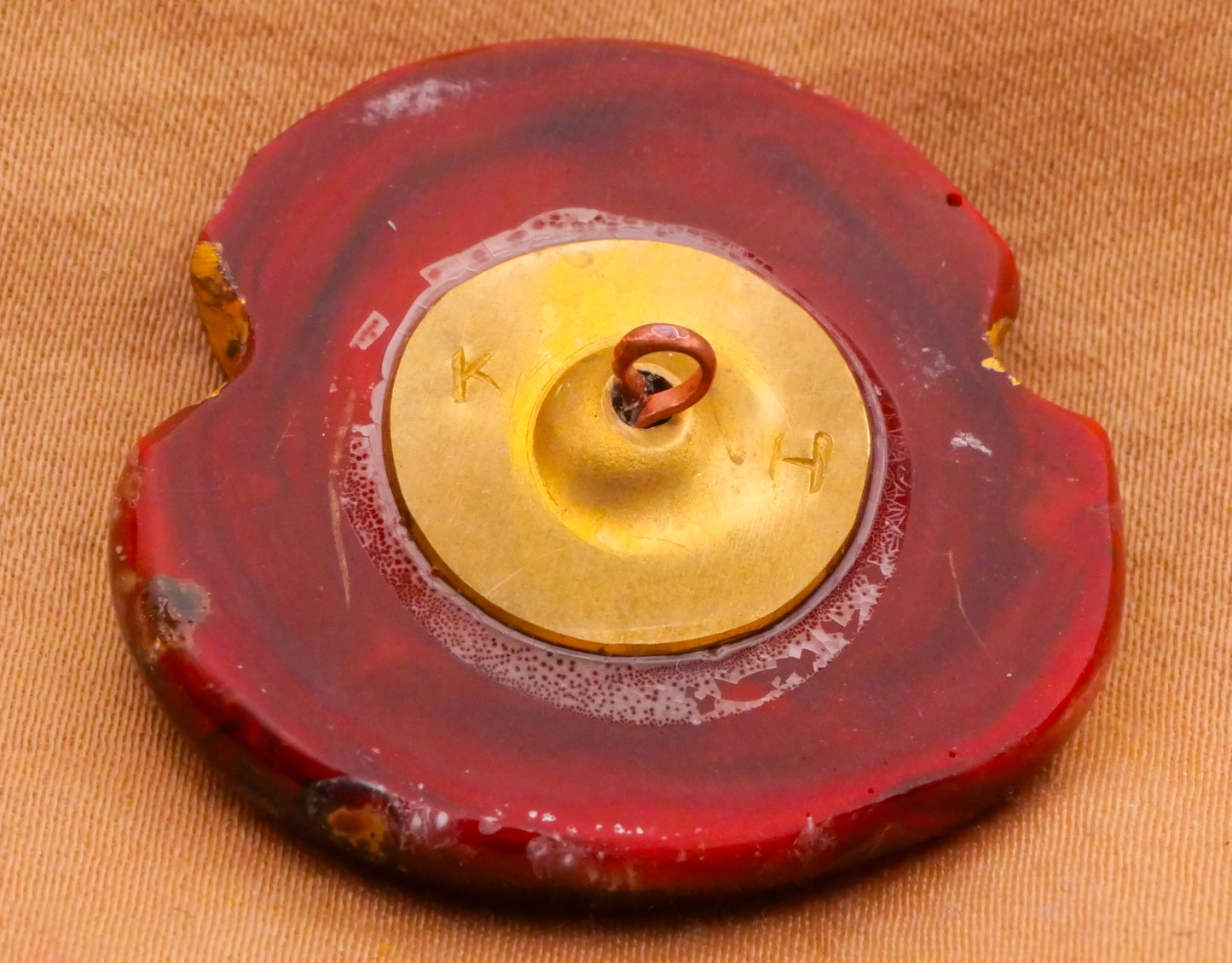 Bow Red Kathy Hoppe Lampwork Glass Studio Button 31mm