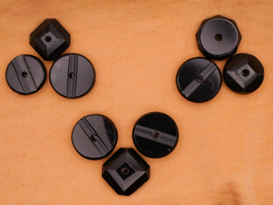 Whistle Black Glass Antique Set of Three Buttons Various 14-18mm
