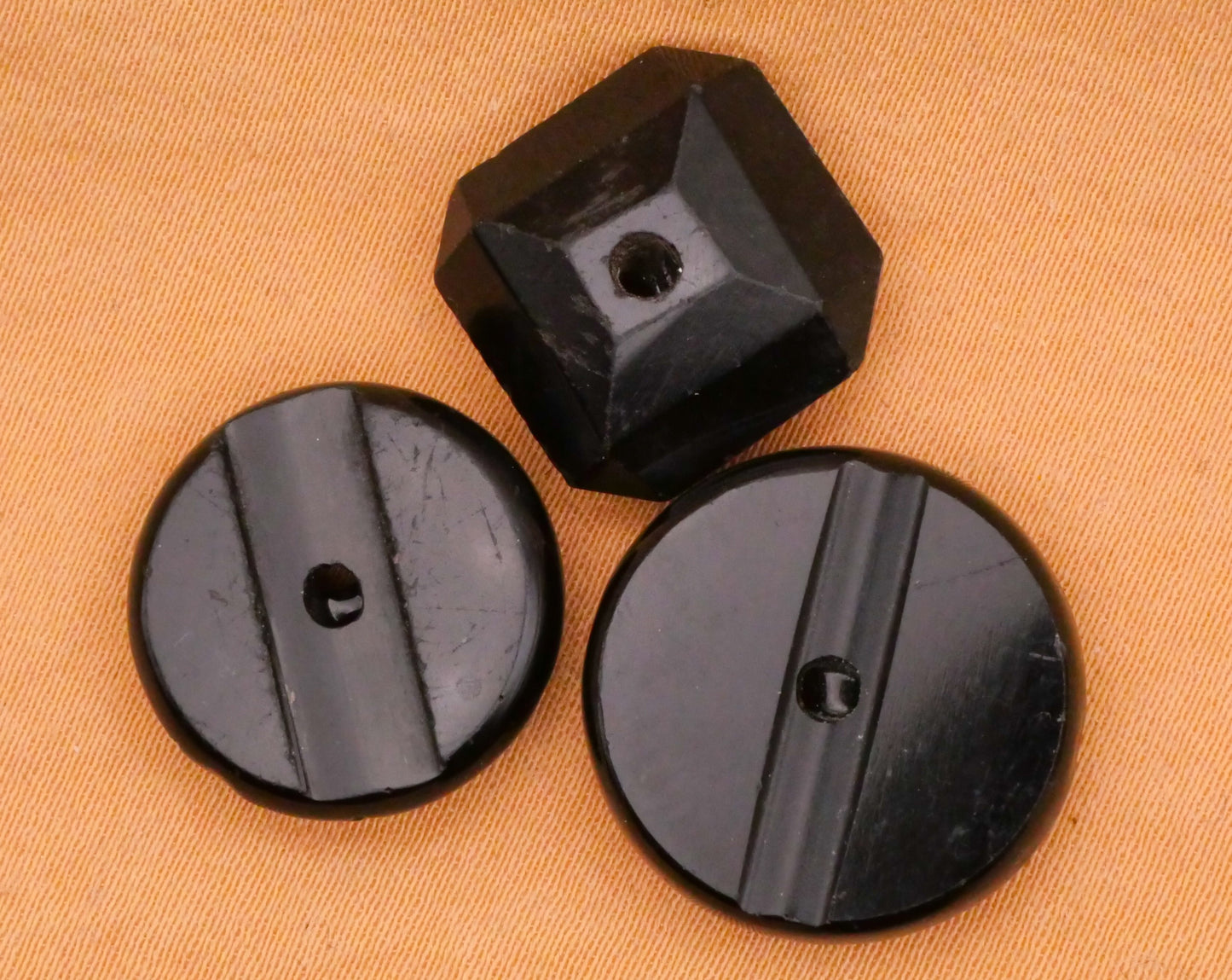 Whistle Black Glass Antique Set of Three Buttons Various 14-18mm