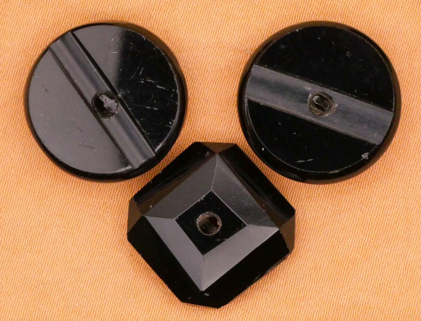 Whistle Black Glass Antique Set of Three Buttons Various 14-18mm