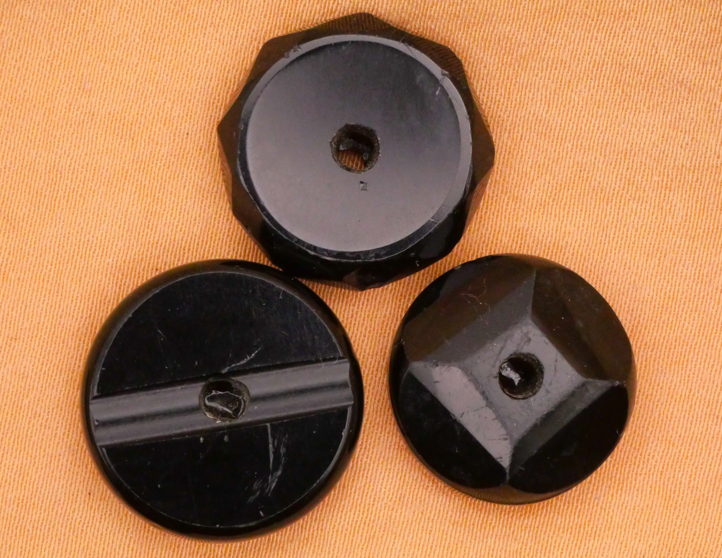 Whistle Black Glass Antique Set of Three Buttons Various 14-18mm