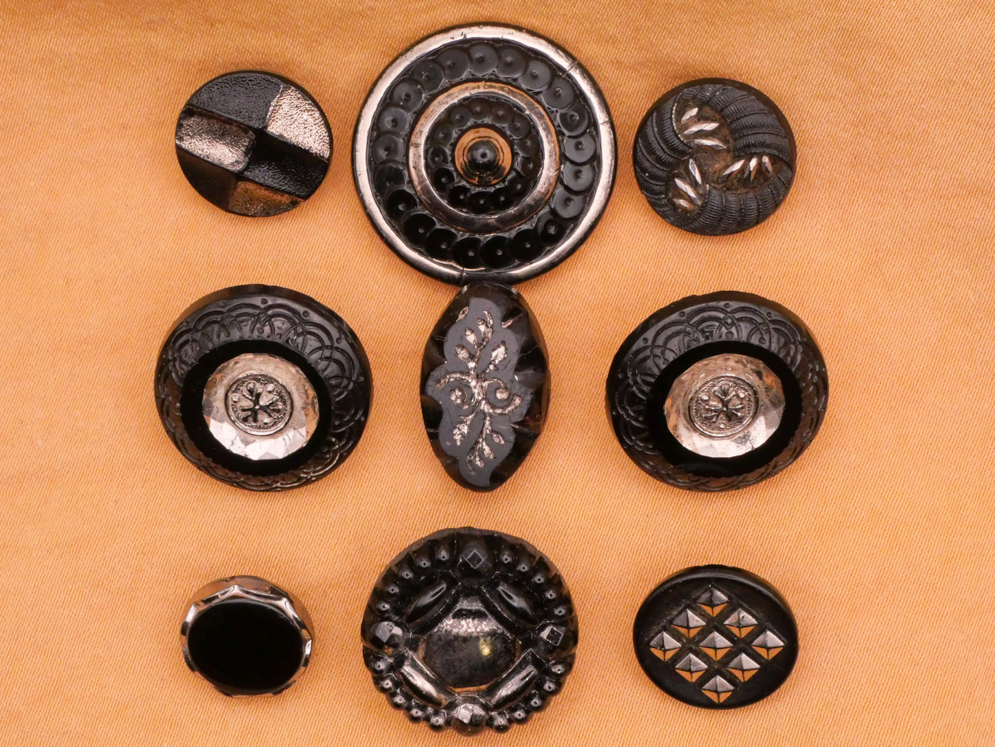 Silver Accent Black Glass Vintage or Antique Button Various 11-23mm