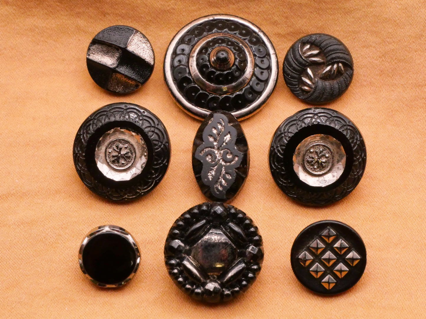 Silver Accent Black Glass Vintage or Antique Button Various 11-23mm