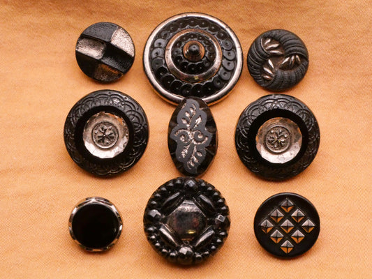 Silver Accent Black Glass Vintage or Antique Button Various 11-23mm