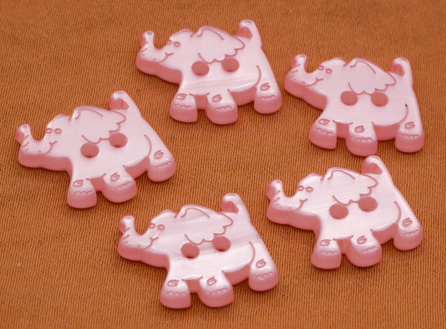 Elephant Pearlized Pale Pink Plastic Set of Five Buttons 12x15mm