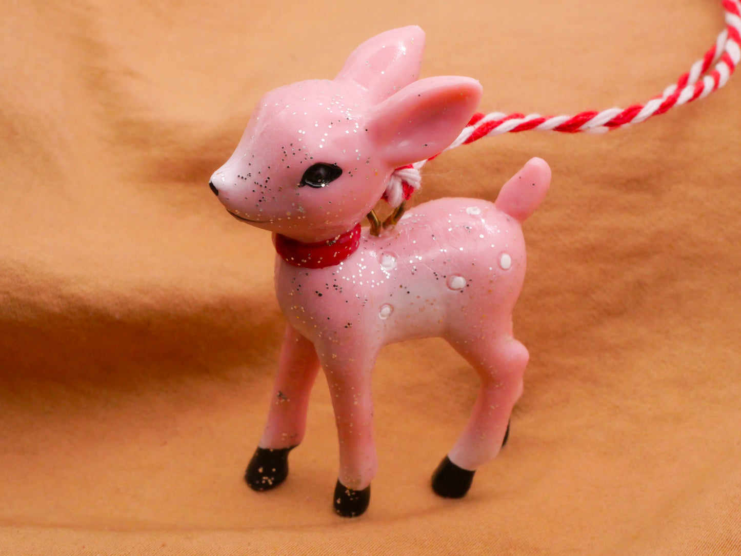 Deer Fawn Pink Plastic Vintage Look Christmas Ornament 39x59mm