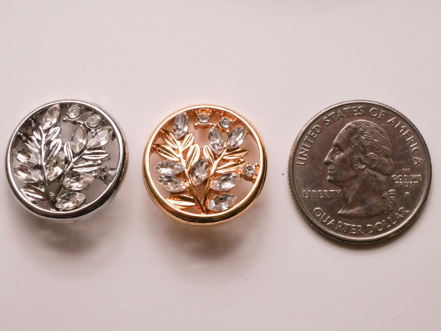 Branch Leaves Silver or Gold Rhinestone Metal Button Various 21mm