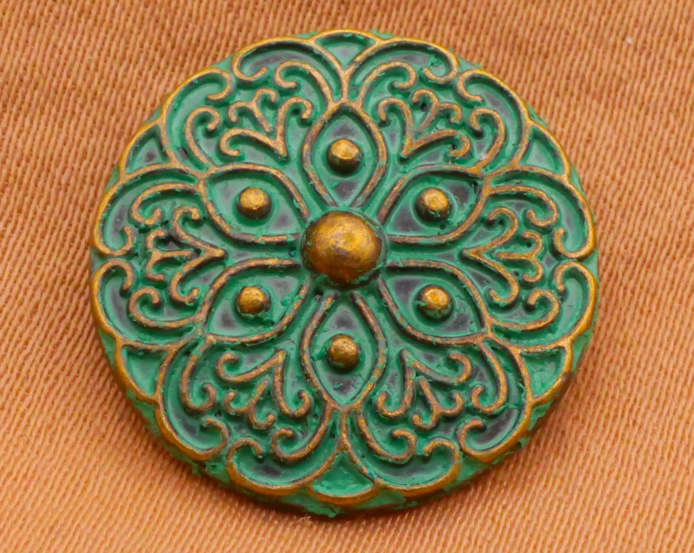 Snowflake Green Patina Bronze Metal Pair of Buttons 18mm