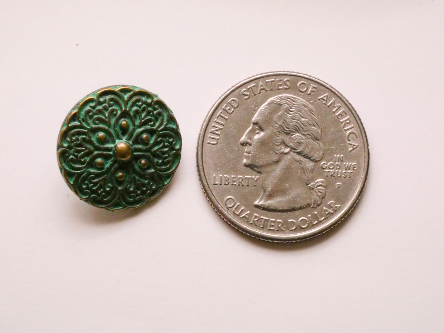 Snowflake Green Patina Bronze Metal Pair of Buttons 18mm