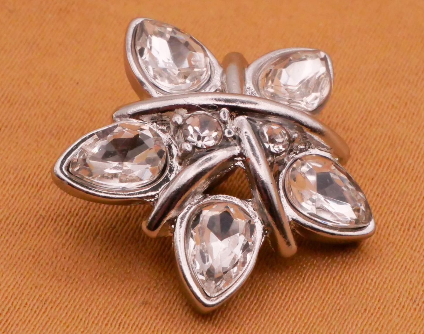 Star Bound Rhinestone Silver Metal Button 20mm