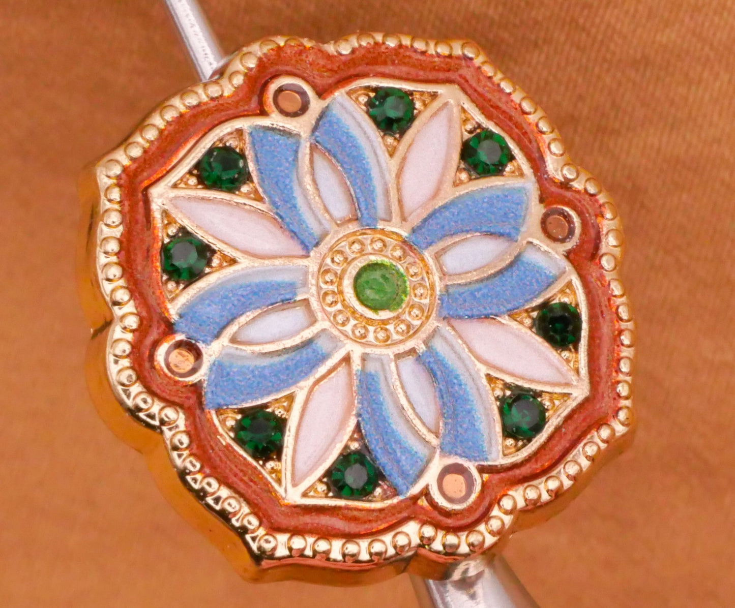 Flower Enamel Green Rhinestone Metal Button 20mm