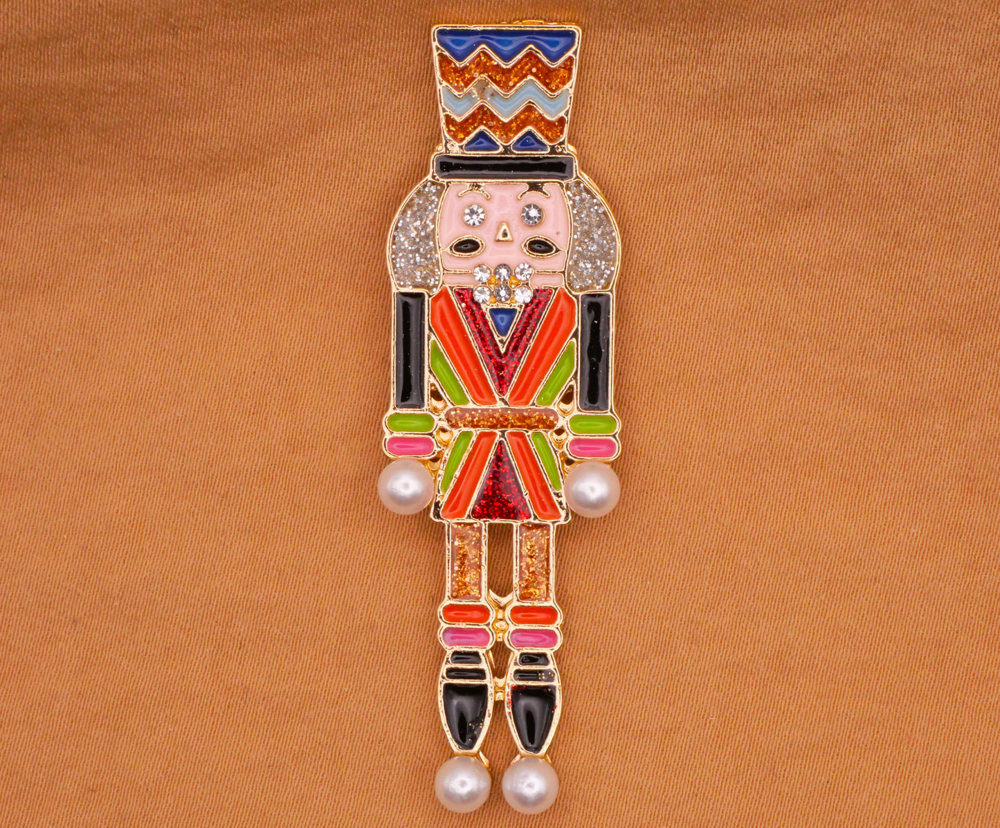 Nutcracker Colorful Enamel Rhinestone Pearl Metal Large Button 17x56mm