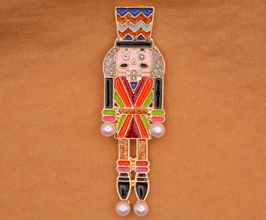 Nutcracker Colorful Enamel Rhinestone Pearl Metal Large Button 17x56mm