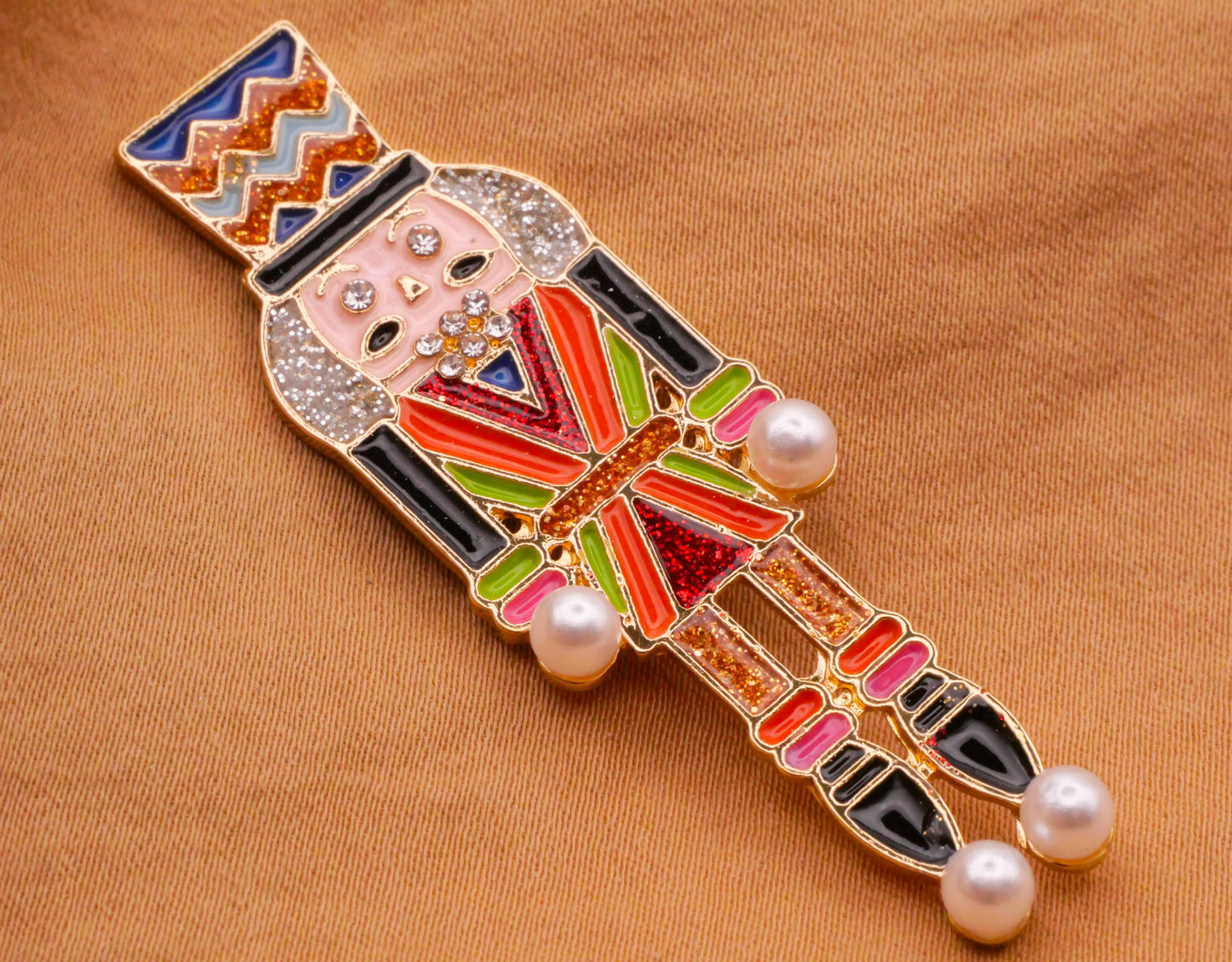 Nutcracker Colorful Enamel Rhinestone Pearl Metal Large Button 17x56mm