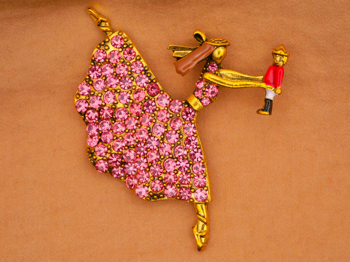 Clara The Nutcracker Pink Rhinestone Enamel Metal Large Button 50x63mm