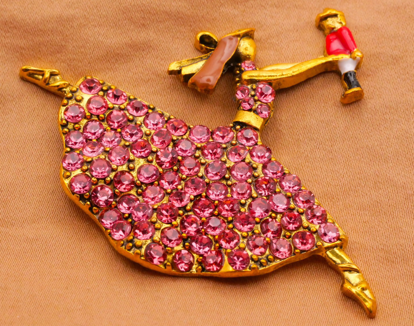 Clara The Nutcracker Pink Rhinestone Enamel Metal Large Button 50x63mm